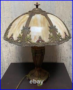 Antique Eight Panel Slag Glass Table Lamp 23 Tall