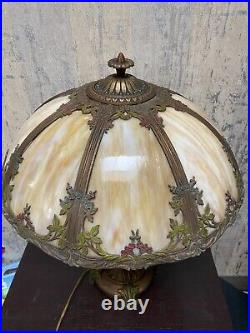 Antique Eight Panel Slag Glass Table Lamp 23 Tall