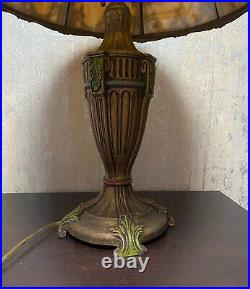 Antique Eight Panel Slag Glass Table Lamp 23 Tall