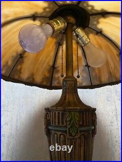 Antique Eight Panel Slag Glass Table Lamp 23 Tall