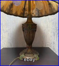 Antique Eight Panel Slag Glass Table Lamp 23 Tall