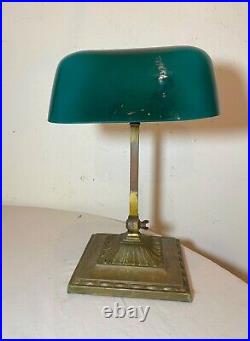 Antique Emeralite bronze green slag glass adjustable bankers table desk lamp