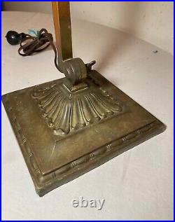 Antique Emeralite bronze green slag glass adjustable bankers table desk lamp