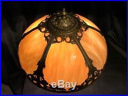 Antique Empire Art Nouveau Lamp MINT Slag Glass Shade Handel Tiffany Era Vintage