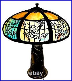 Antique Empire Arts & Crafts 16 Panel Slag-Stained Art Glass Lamp Antique Empire Arts & Crafts 16 Panel Slag-Stained Art Glass Lamp
