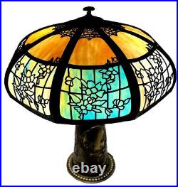 Antique Empire Arts & Crafts 16 Panel Slag-Stained Art Glass Lamp Antique Empire Arts & Crafts 16 Panel Slag-Stained Art Glass Lamp