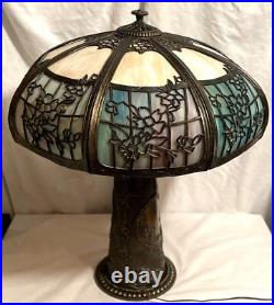 Antique Empire Arts & Crafts 16 Panel Slag-Stained Art Glass Lamp Antique Empire Arts & Crafts 16 Panel Slag-Stained Art Glass Lamp