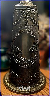 Antique Empire Arts & Crafts 16 Panel Slag-Stained Art Glass Lamp Antique Empire Arts & Crafts 16 Panel Slag-Stained Art Glass Lamp