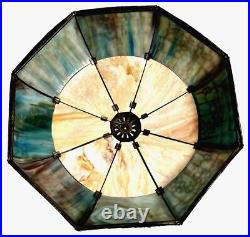 Antique Empire Arts & Crafts 16 Panel Slag-Stained Art Glass Lamp Antique Empire Arts & Crafts 16 Panel Slag-Stained Art Glass Lamp