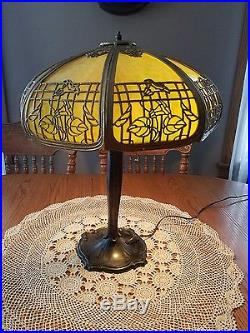 Antique Empire Of Chicago 1910 Green Slag Glass Table Lamp Morning Glories