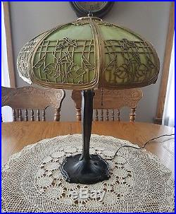 Antique Empire Of Chicago 1910 Green Slag Glass Table Lamp Morning Glories
