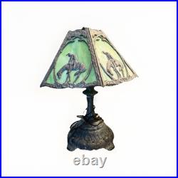 Antique End Of Trail 6 Panel Slag Glass Table Lamp 1920's 18