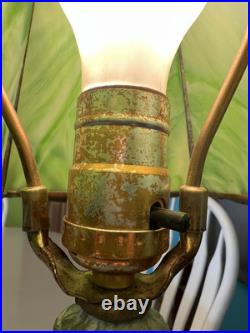 Antique End Of Trail 6 Panel Slag Glass Table Lamp 1920's 18