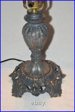 Antique End Of Trail 6 Panel Slag Glass Table Lamp Circa 1920's 18
