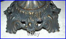 Antique End Of Trail 6 Panel Slag Glass Table Lamp Circa 1920's 18
