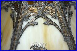 Antique End Of Trail 6 Panel Slag Glass Table Lamp Circa 1920's 18
