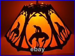Antique End Of Trail 6 Panel Slag Glass Table Lamp Circa 1920's 18
