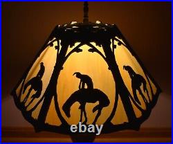 Antique End Of Trail 6 Panel Slag Glass Table Lamp Circa 1920's 18