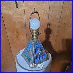 Antique End of Trail Native American Indian Slag Glass Lamp Dual Light