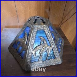 Antique End of Trail Native American Indian Slag Glass Lamp Dual Light