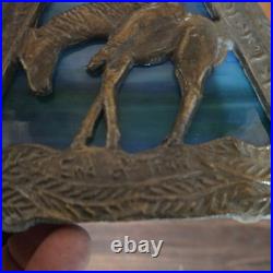 Antique End of Trail Native American Indian Slag Glass Lamp Dual Light