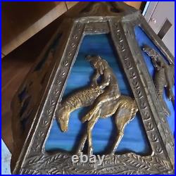 Antique End of Trail Native American Indian Slag Glass Lamp Dual Light