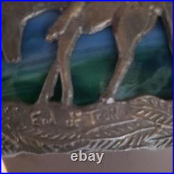 Antique End of Trail Native American Indian Slag Glass Lamp Dual Light