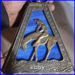 Antique End of Trail Native American Indian Slag Glass Lamp Dual Light