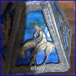 Antique End of Trail Native American Indian Slag Glass Lamp Dual Light