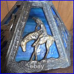 Antique End of Trail Native American Indian Slag Glass Lamp Dual Light