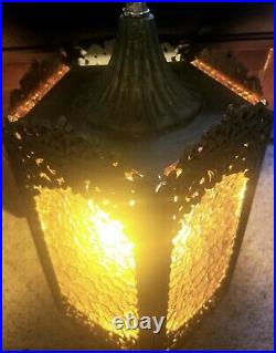 Antique English Tudor Gothic Exterior Porch Slag Glass Light Lamp Medieval