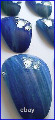 Antique GLASS PANEL LAMP SHADES REPLACEMENT Indigo Blue Slag Curved Bent (6 pcs)
