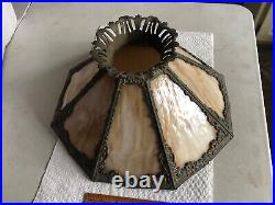 Antique Genuine Bradley & Hubbard 8 Slag Panel Glass Lamp Shade #13 FINE