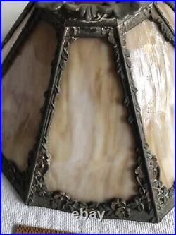 Antique Genuine Bradley & Hubbard 8 Slag Panel Glass Lamp Shade #13 FINE