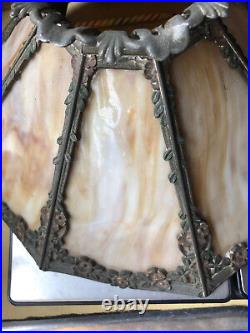Antique Genuine Bradley & Hubbard 8 Slag Panel Glass Lamp Shade #13 FINE