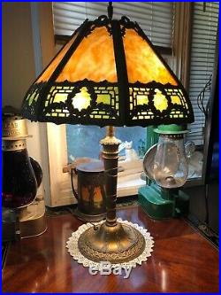Antique Gorgeous Slag Glass Bronze Lamp Miller B&H