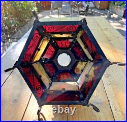 Antique Gothic Spanish Revival Curly Wrought Iron Slag Glass Light Lamp Shade