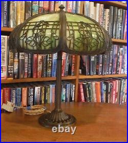 Antique Green Bent Slag Glass Bradley & Hubbard lamp Miller Handel Empire styles