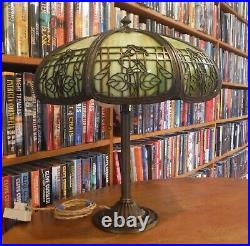 Antique Green Bent Slag Glass Bradley & Hubbard lamp Miller Handel Empire styles