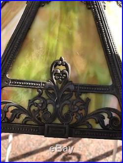 Antique Green Caramel Slag Glass Lamp Shade Tiffany Style 8 Panel
