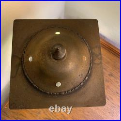 Antique Green & Gold/Brown Slag Glass & Metal Table Lamp 16.5 With Brown Cord