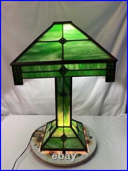 Antique Green Slag Glass Arts & Crafts Mission Style Lamp Tiffany Style READ