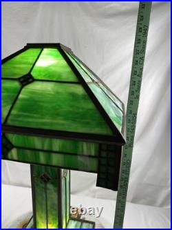Antique Green Slag Glass Arts & Crafts Mission Style Lamp Tiffany Style READ