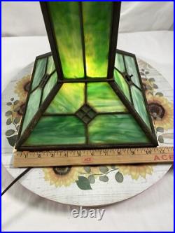 Antique Green Slag Glass Arts & Crafts Mission Style Lamp Tiffany Style READ