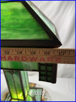 Antique Green Slag Glass Arts & Crafts Mission Style Lamp Tiffany Style READ