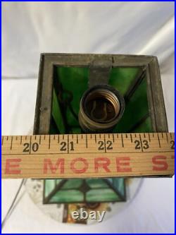 Antique Green Slag Glass Arts & Crafts Mission Style Lamp Tiffany Style READ