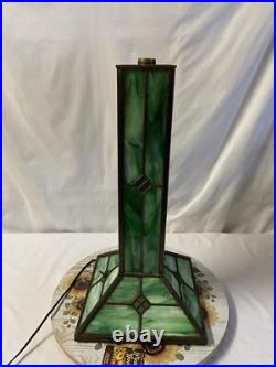 Antique Green Slag Glass Arts & Crafts Mission Style Lamp Tiffany Style READ