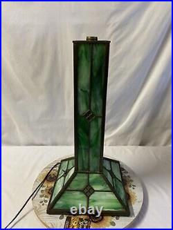 Antique Green Slag Glass Arts & Crafts Mission Style Lamp Tiffany Style READ Antique Green Slag Glass Arts & Crafts Mission Style Lamp Tiffany Style READ