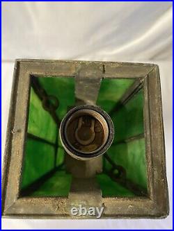 Antique Green Slag Glass Arts & Crafts Mission Style Lamp Tiffany Style READ Antique Green Slag Glass Arts & Crafts Mission Style Lamp Tiffany Style READ
