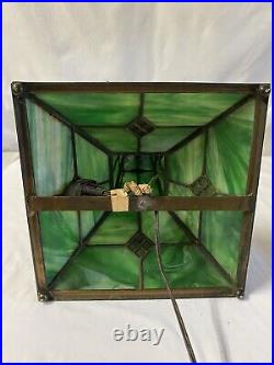 Antique Green Slag Glass Arts & Crafts Mission Style Lamp Tiffany Style READ Antique Green Slag Glass Arts & Crafts Mission Style Lamp Tiffany Style READ